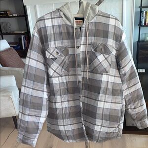 Wrangler Men's Gray and White Plaid Shirt Jacket